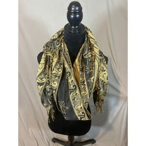 Gold and Black Paisley Jacquard Pashmina Shawl Fringe Wrap Scarf